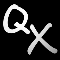手書きの Q と X をアルファベットで黒い背景の上に書いたロゴ。