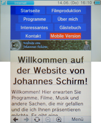 Die Website auf dem Nintendo 3DS.