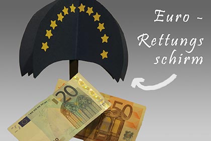 Ein selbstgemachter Rettungsschirm, der ein paar Euro - Scheine beschützt.