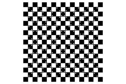 Das sehr große "Schachfeld", das durch weiße Punkte verkrümmt wirkt.