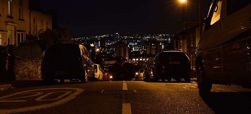 Sheffield by night. I took this picture on a very steep street near to my house.