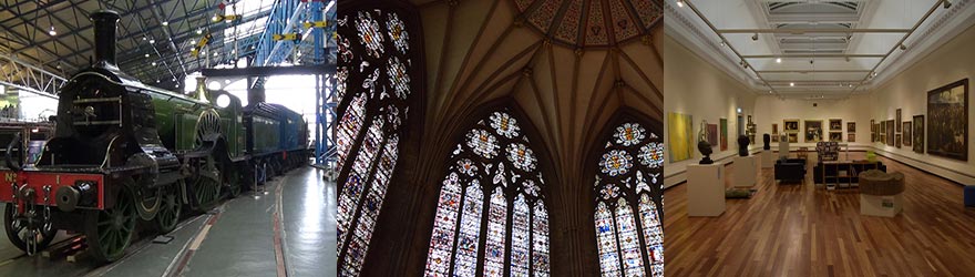 These three pictures show where I've been in York: National Railway Museum, York Minster and York Art Gallery.