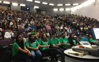 This is the biggest lecture hall at the university, filled with new students from a broad range of countries!